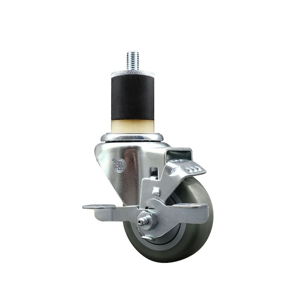 3'' Gray Poly Swivel 1-7/8'' Expanding Stem Caster with Brake